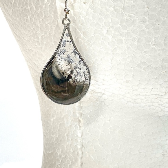 HANDMADE Teardrop Dangle Resin Art Hypoallergenic French Hook Earrings - Picture 9 of 10